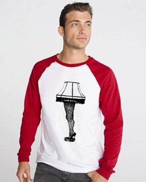 XXL Leg Lamp T-Shirt Red White Mens Man Long Sleeve ringer t baseball shirt