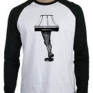 Large Leg Lamp T-Shirt Black White Mens Man Long Sleeve ringer t baseball shirt