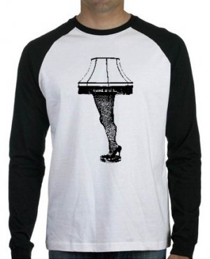 Medium Leg Lamp T-Shirt Black White Mens Man Long Sleeve ringer t baseball shirt