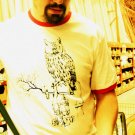 Small Mens STEAM PUNK Owl Red Ringer White Tee Shirt T-Shirt