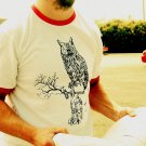 Large Mens STEAM PUNK Owl Red Ringer White Tee Shirt T-Shirt