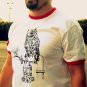 XL Mens STEAM PUNK Owl Red Ringer White Tee Shirt T-Shirt
