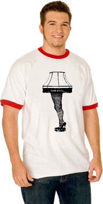 Medium Mens Leg Lamp Red Ringer White Tee Shirt T-Shirt