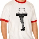Large Mens Leg Lamp Red Ringer White Tee Shirt T-Shirt