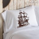 Nautical Pillowcase Brown Tall Clipper Saiil Ship