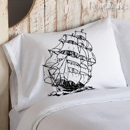 Nautical Bedding Pillowcase Sail Boat Clipper flag Ship in Black
