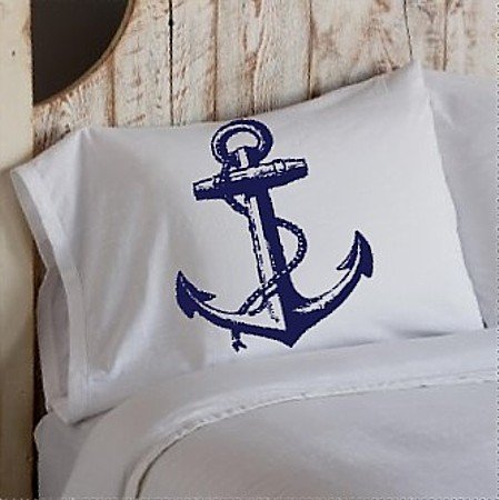 Navy Blue NAUTICAL Ship's Anchor PILLOWCASE pillow covers