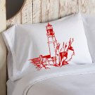 Nautical White Pillowcase pillow cover Red Light house lighthouse coast