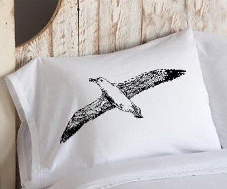 Black Seagull sea gul nautical pillowcase