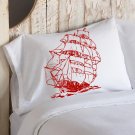 Red Nautical Tall Clipper Ship Sailboat Pillowcase Pillow Cover