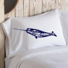 Navy Blue Narwhal whale White Nautical Pillowcase cover pillow case fish unicorn