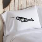 Black Narwhal whale White Nautical Pillowcase cover pillow case fish unicorn