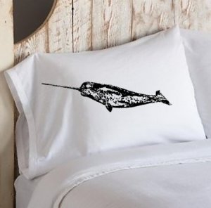 Black Narwhal whale White Nautical Pillowcase cover pillow case fish unicorn