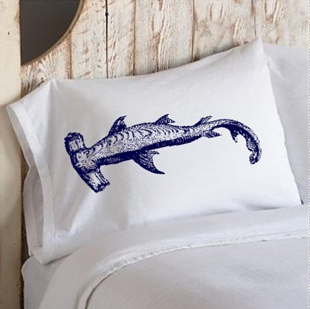 Navy Blue Hammerhead Shark White Nautical Pillowcase cover pillow case