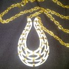 Signed Trifari gold tone white enamel necklace with "T" crown tag