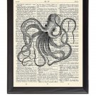 Octopus Crazy Printed On 1900's Dictionary Page 8x10