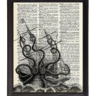 Octopus Attack Printed On 1900's Dictionary Page 8x10