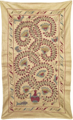 SOFT SILK HANDMADE SUZANI  LONG ZARDEVOR FROM BUKHARA .UZBEKISTAN  5057