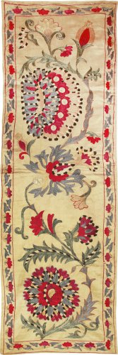 SOFT SILK HANDMADE SUZANI  LONG ZARDEVOR FROM BUKHARA .UZBEKISTAN  5059