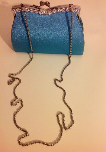 RHINSTONE VINTAGE LOOK METALIC BLUE EVENING CLUTCH BAG