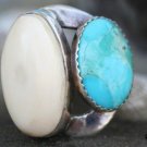 OLD NAVAJO  FAUX IVORY TURQUOISE STERLING SILVER RING