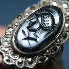 VINTAGE STERLING SILVER ONYX GLADIATOR MARCASITE RING