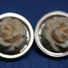 VINTAGE CARVED FAUX IVORY ROSE FLOWER EARRINGS CLIP ON