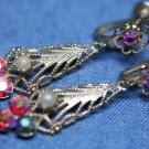 VINTAGE FAUX PEARL BOREALIS FILIGREE DANGLE EARRINGS