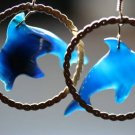 STERLING SILVER BLUE STONE DOLPHIN HOOP EARRINGS