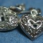 STERLING SILVER ETCHED PUFFED DANGLE HEART EARRINGS