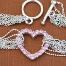 STUNNING SILVER RHINESTONE HEART LINK CHAIN BRACELET
