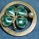 VINTAGE FAUX PEARL ENAMEL 4 LEAF CLOVER PIN BROOCH