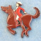 VINTAGE PAINTED METAL EQUESTRIAN HORSE RIDER PIN