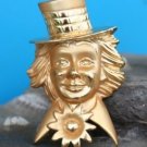 COSTUME JEWELRY GOLD TONE CLOWN PIN LARGE