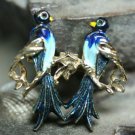 VINTAGE COSTUME JEWELRY ENAMEL BLUE BIRDS PIN