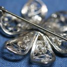 VINTAGE 834 SILVER FILIGREE FLOWER PIN BROOCH SIGNED