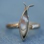 VINTAGE MEXICO ALPACA ABALONE SHELL FISH RING