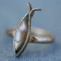 VINTAGE MEXICO ALPACA ABALONE SHELL FISH RING