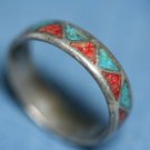 MEXICO STERLING SILVER TURQUOISE CORAL BAND RING