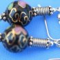STERLING SILVER 9mm CLOISONNE JADE BEAD DANGLE EARRINGS