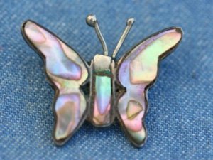 VINTAGE STERLING SILVER ALPACA SHELL BUTTERFLY PIN