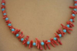 LIQUID SILVER TURQUOISE BEAD BRANCH CORAL NECKLACE
