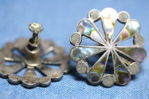 VINTAGE ALPACA SILVER ABALONE SHELL EARRINGS