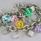 COSTUME JEWELRY SILVER DANGLE GLASS DICE BEAD BRACELET