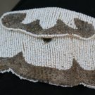 VINTAGE SILVER WHITE BEADED EVENING TOTE HANDBAG BAG