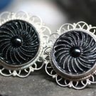 VINTAGE MEXICO ALPACA SILVER FILIGREE ONYX EARRINGS