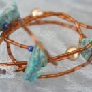 VINTAGE LIQUID GOLD BEAD TURQUOISE NUGGET NECKLACE