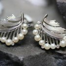 VINTAGE CROWN TRIFARI FAUX PEARL RHINESTONE EARRINGS