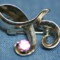 STERLING SILVER PINK CUBIC ZERCONIA PIN PENDANT SIGNED