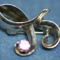 STERLING SILVER PINK CUBIC ZERCONIA PIN PENDANT SIGNED